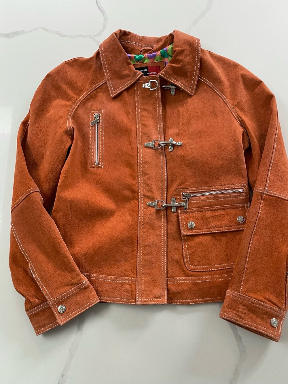 Vintage Orange Suede Leather Fireman Jacket